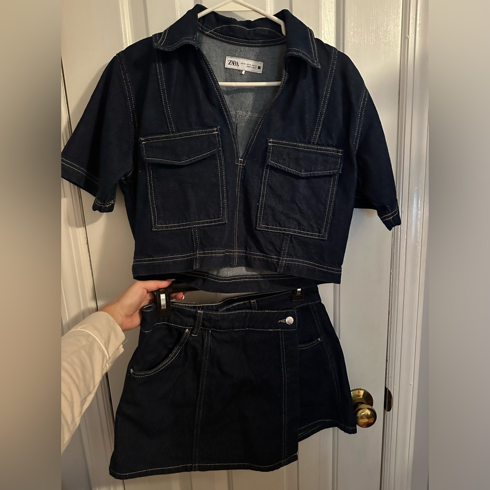 Zara Dark Denim Two Piece - Top & Skirt Set